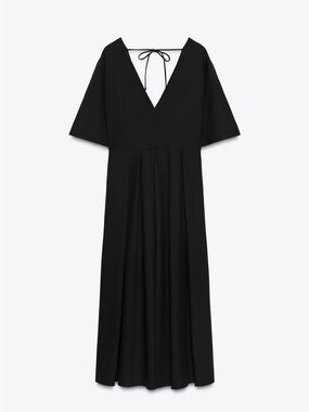 ZARA - ZW Collection Black V-Neck Maxi Dress with Back Tie
